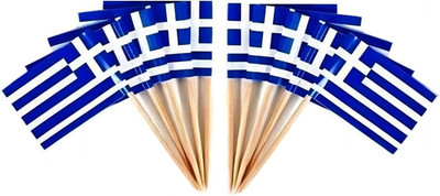 CYPS 100 Pcs Greece Flag Greek Toothpick Flags, Small Mini Stick Cupcake Toppers