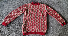 Damen Pullover rot/weiß 100% Wolle Strick ge...
