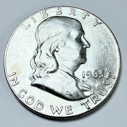 1963 D Franklin Half Dollar Fine 90% Silver AU About Uncirculated Condition#4510