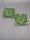 Vtg 1930's Jeanette Vaseline Green Glass Sunflower Quad Rest Ashtray w/ Snuffer