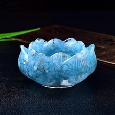 1X Natural Crystal Resin Lotus Bowl Crushed Stone Ornament Handicraft Lucky Gift