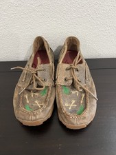 Twisted X Painted Cactus and Arrow Youth Leather Deck Shoes Size 3 Girls