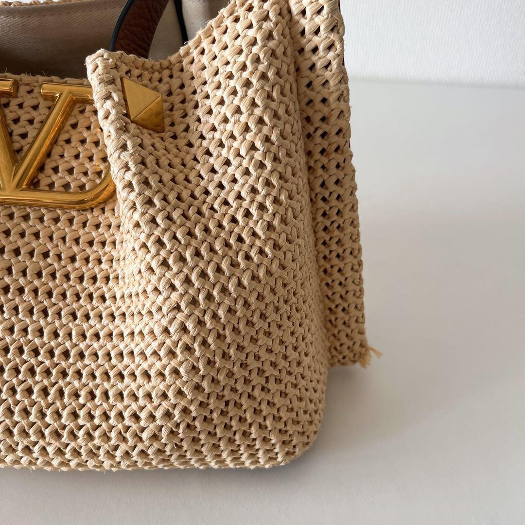 Valentino Garavani Rockstud Straw Tote 2Way Shoulder Bag Natural Brown thumbnail 10