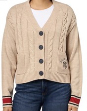 Tommy Hilfiger Women’s Varsity Button Cardigan. Light Heather Fawn Multi. XL.