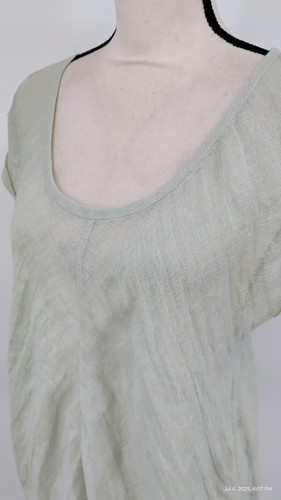 EILEEN FISHER 100 % Lino Gasa Corte Sesgado Cuello Redondo Top Túnica Manga Corta Mediana - Imagen 8 de 18