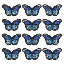 12Pcs Butterfly Iron on Patch 43mm Embroidered Applique Sew on Patch Dark Blue,