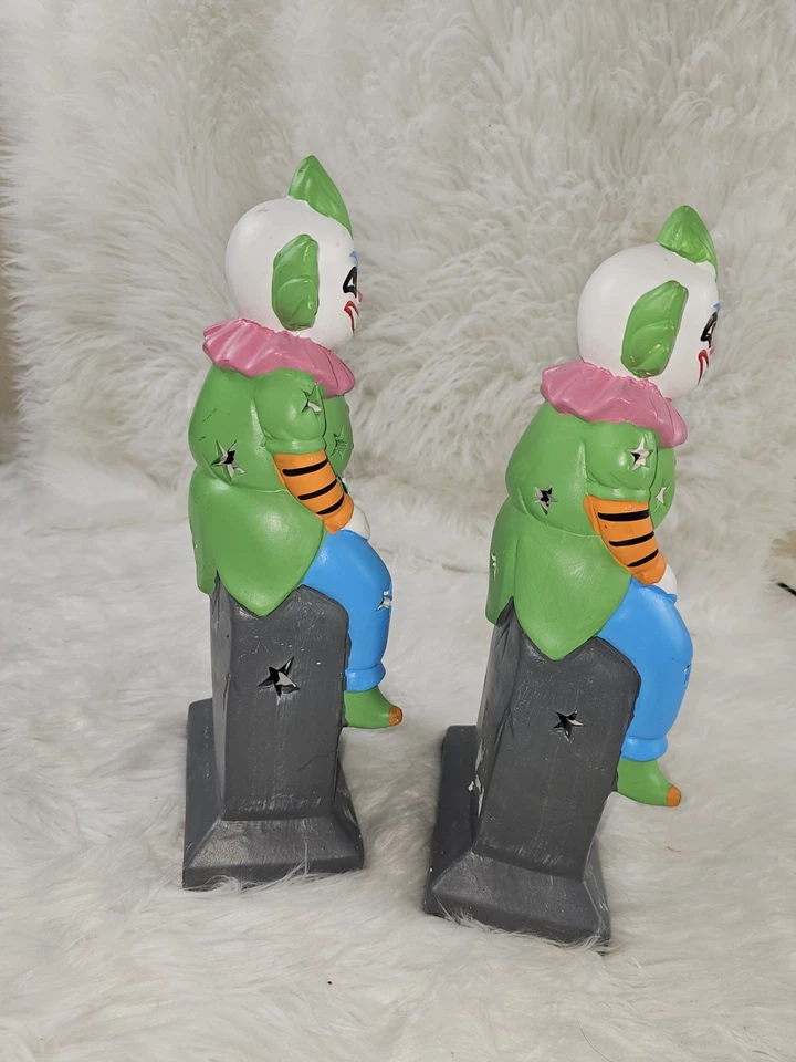 2 Payasos Asesinos Raros Decoración de Halloween Descontinuado Iluminar Mesa Circo Payaso Foto 3 de 4