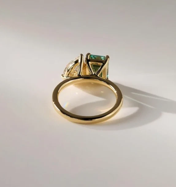 925 Серебряный турмалин бриллиант кольцо Toi Et Moi кольцо с драгоценным камнем кольцо с двумя камнями. - Изображение 4 из 4