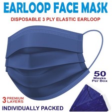 Disposable Face Masks 3-Ply Adult Protective Face Cover Navy Blue - 50 Pcs Box
