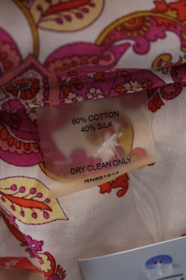 Robert Graham Women Paisley Orange Button-Up Cotton Silk Blouse Size L - Image 4 of 4