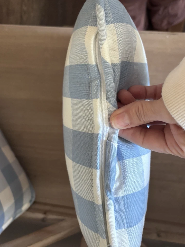 Vintage Pillows Blue White Gingham Plaid Cottage Shabby 2 Pillow Lot Cover - Image 4 of 4