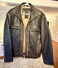 Andrew Marc New York Men's Leather Jacket  Black With Tan Distress 