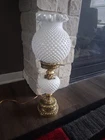 Vintage Fenton Style White Hobnail Milk Glass Hurricane Table Lamp 24 In Tall
