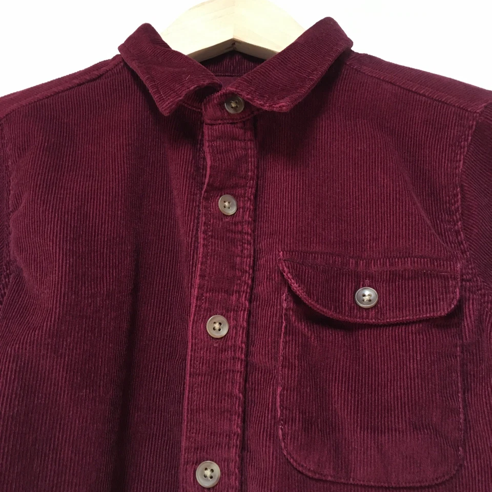 Old Navy 男孩 5 衬衫红色勃艮第灯芯绒纽扣 100% 棉学院风 90 年代 — 第 2/4 张图片