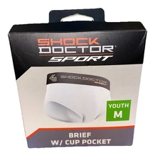 Shock Doctor Sport Brief With Cup Pocket White Active Underwear Youth Boys M New