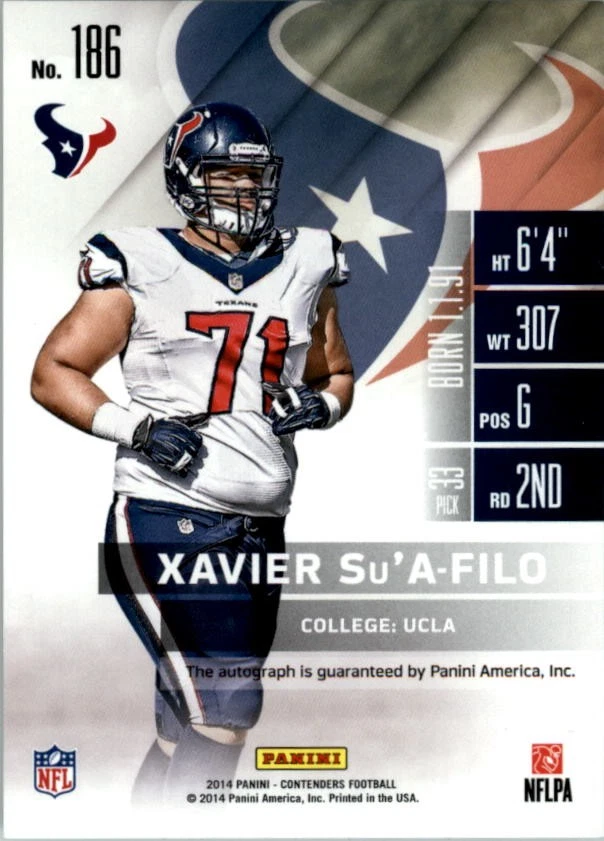 A6806- 2014 Panini Contenders #186A Xavier Su'A-Filo AU RC Auto - NM-MT - Image 2 of 2