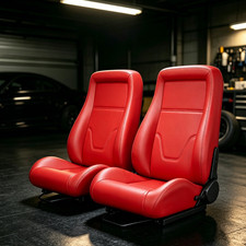 Pair Classic Pvc Obs Style Seats Low Back Bucket Seats W Sliders Red-universal