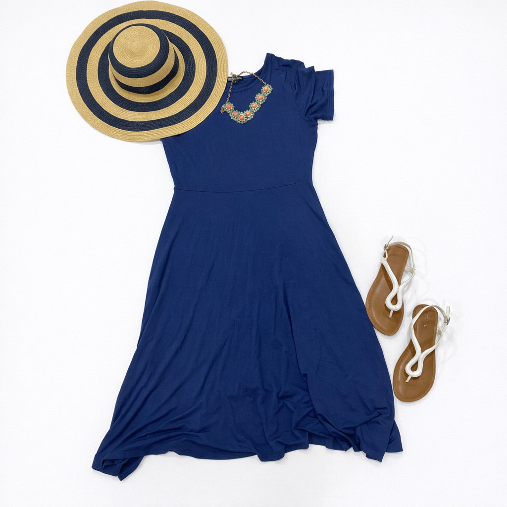 URBAN COCO Woman's Light Blue Short Sleeve Pullover Dress Size M Preppy Office image 2