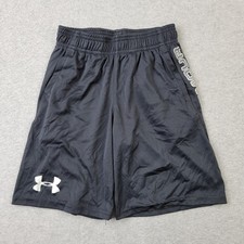 Under Armour HeatGear Shorts Boys YSM Youth Small Loose Black Logo Performance