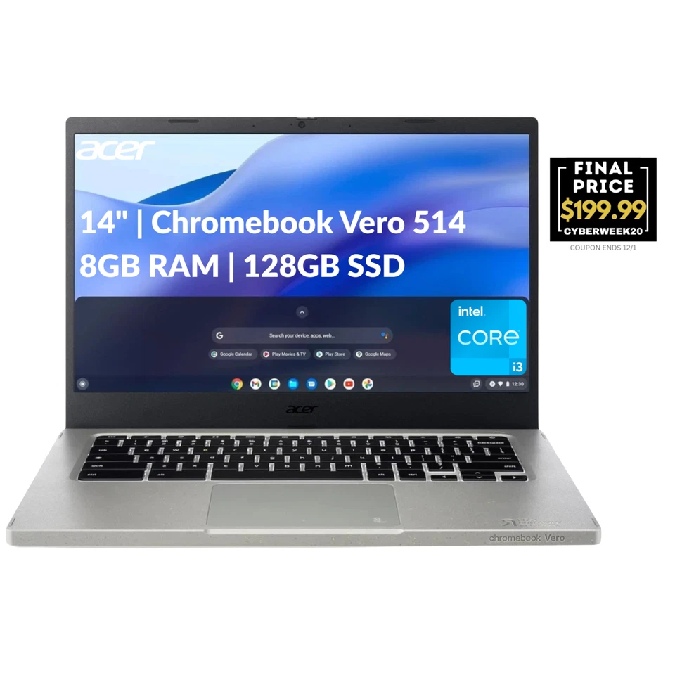 Acer Chromebook Vero 514-14" Intel i3-1215U 1.2GHz 8GB RAM 128GB SSD Refurbished