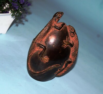Sticking Lizard Heavy Brass Paperweight Chameleon Retro Table Décor Gift GTX