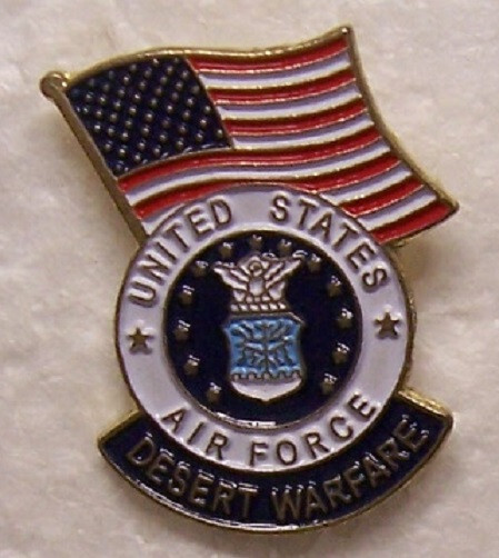 USAF Desert Warfare Hat Pin with Emblem and Flag - New Lapel Pin
