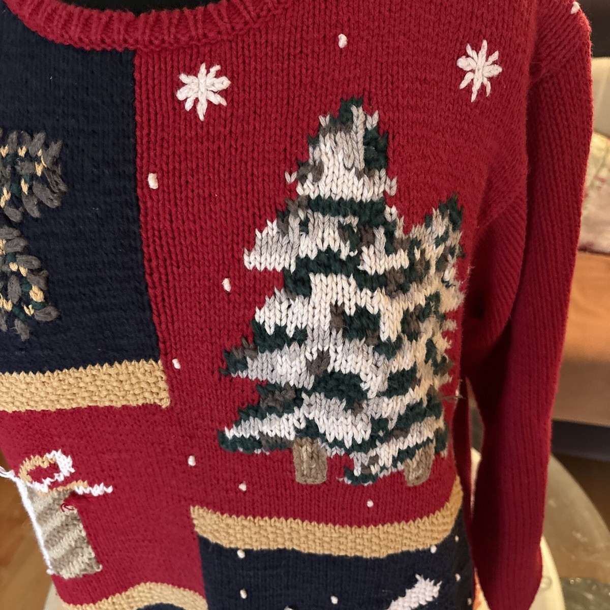 Dressbarn women Embroidered Ugly Christmas sweater knitted by hand Large Dressbarn women Embroidered Ugly Christmas sweater knitted by hand Large