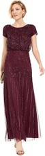 Adrianna Papell Beaded Short-Sleeve Gown Cassis Red 8
