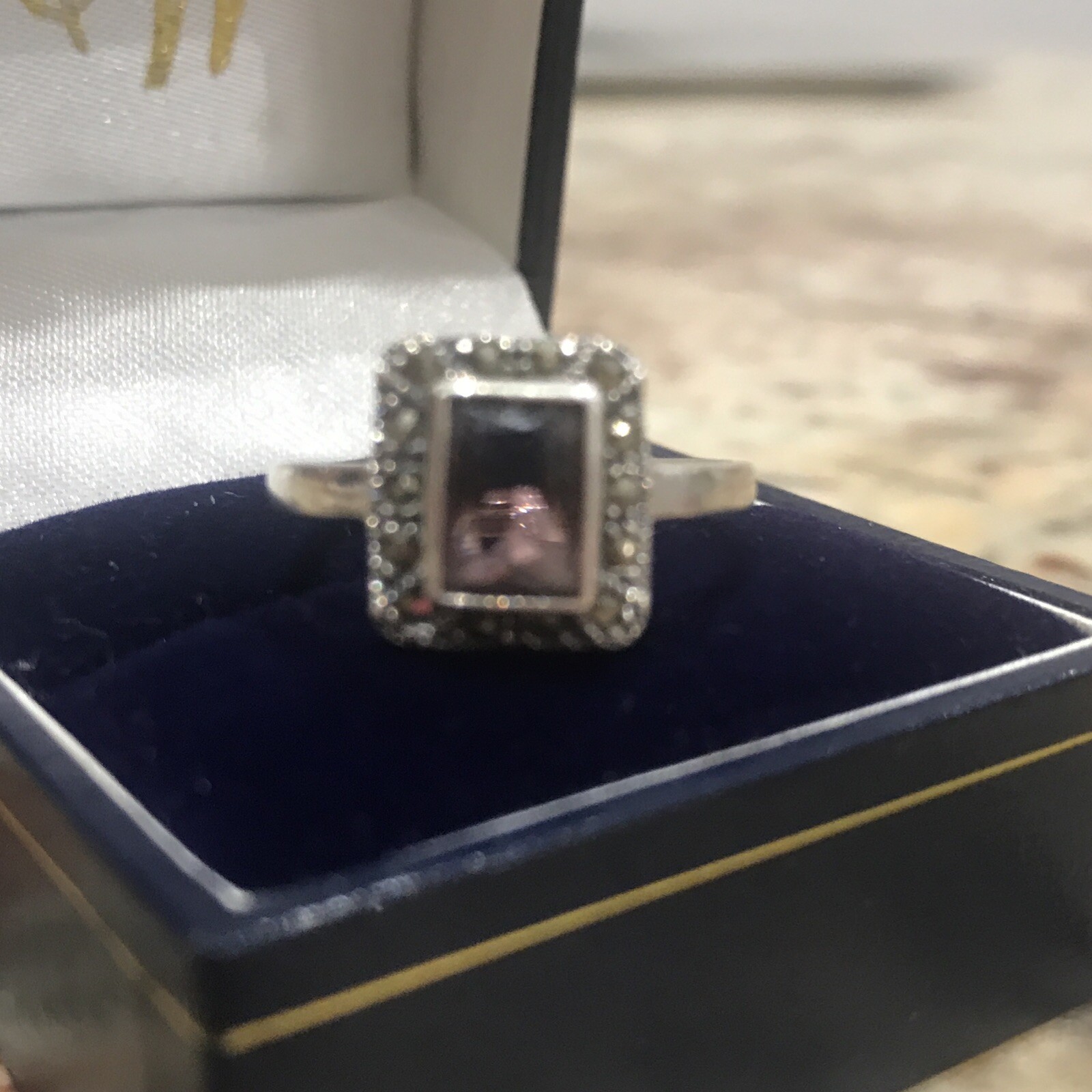 Vintage Solid Silver Ring Marcasite set into Art … - image 8