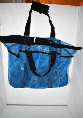 Lifewit Mesh Beach Bags, Large Travel Tote Bags with Zipper and Pockets in Blue