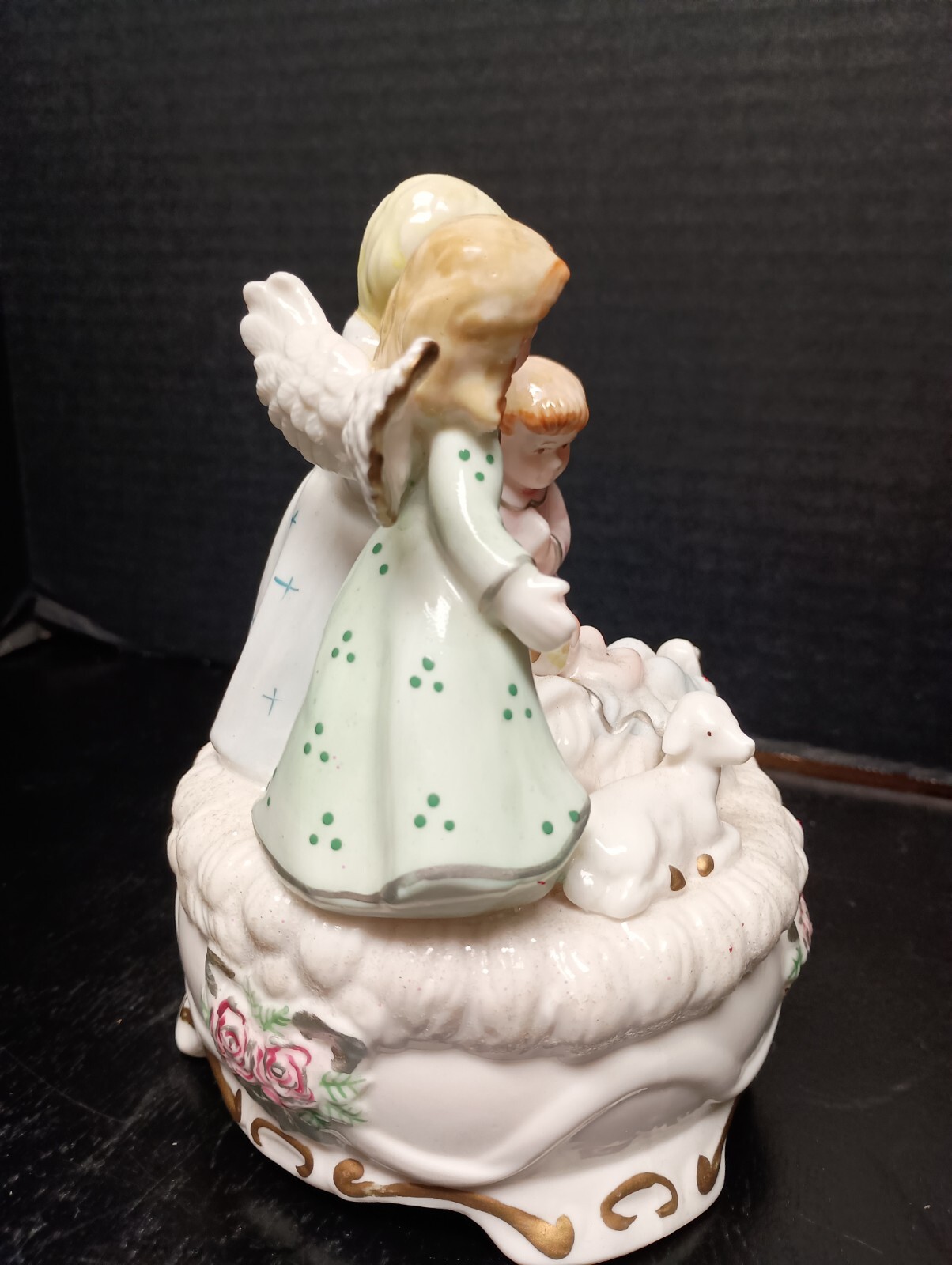Vintage Nativity Holy Family  Angel Lamb  Ceramic Holiday Music Box 