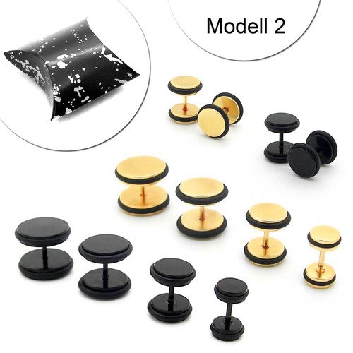 2 Fakeplugs Fake Plug Tunnel Hantel Stahl Silbern Ohrstecker Piercing Ohr Strass - Picture 6 of 12