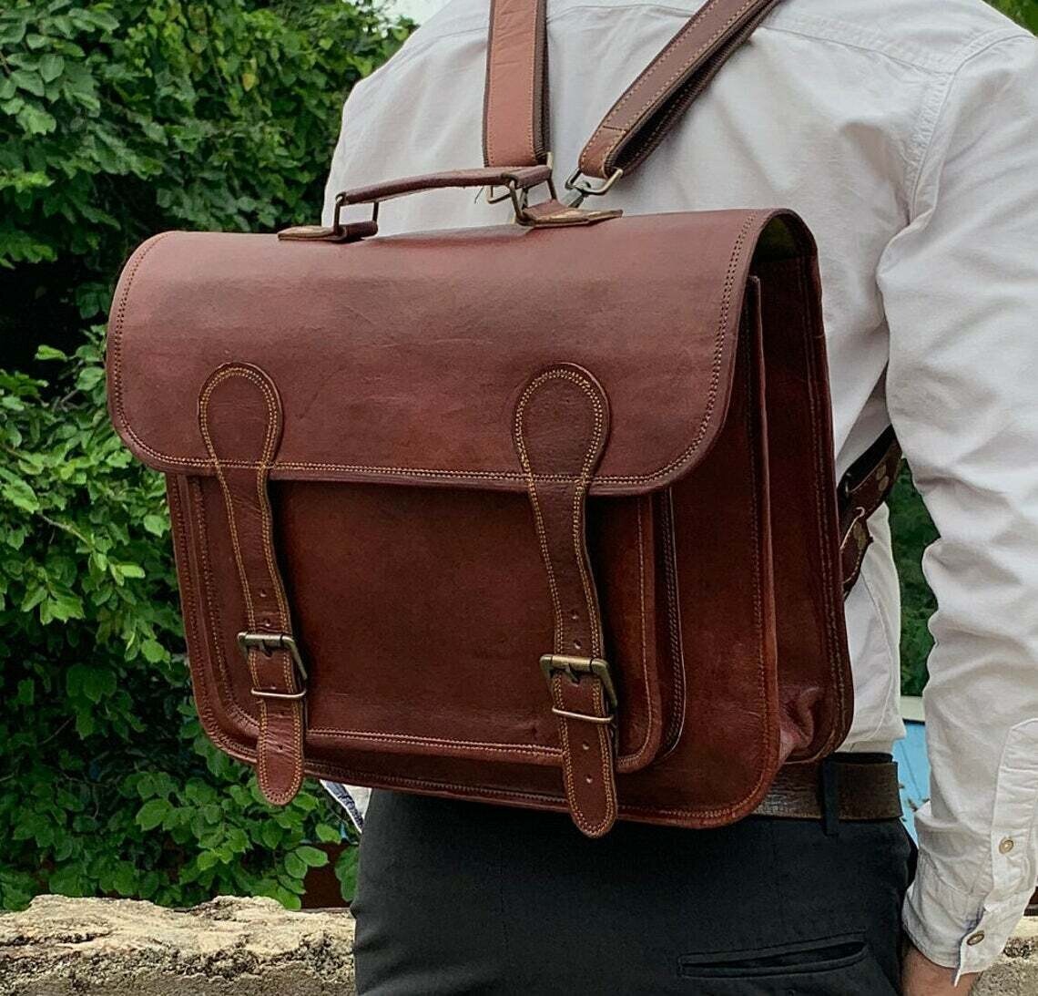 18-Inch Buffalo Leather Mens Messenger Briefcase - Spacious Laptop Satchel Bag