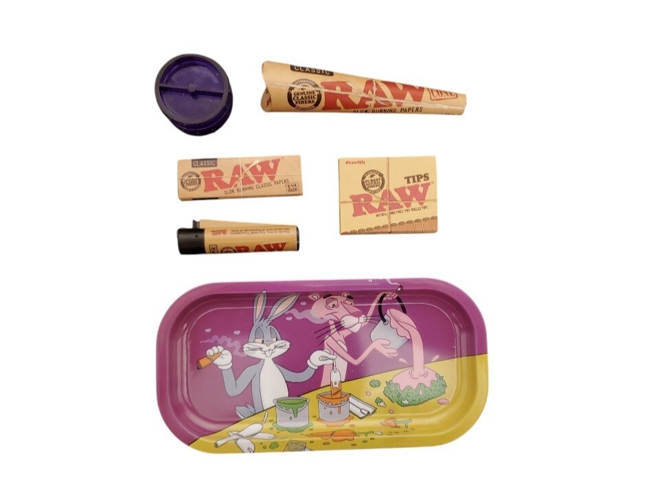 TRAY SET With Authentic Raw Lighter, Papers, Tips, Cones, An