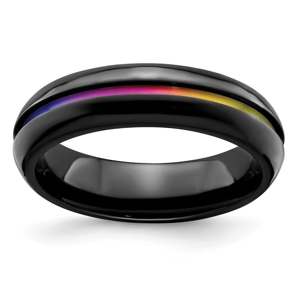 Black Titanium Rainbow Anodized Center Polished 6mm Band Ring Size 11