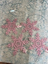 NWT christmas pink glitter large snowflake ornaments