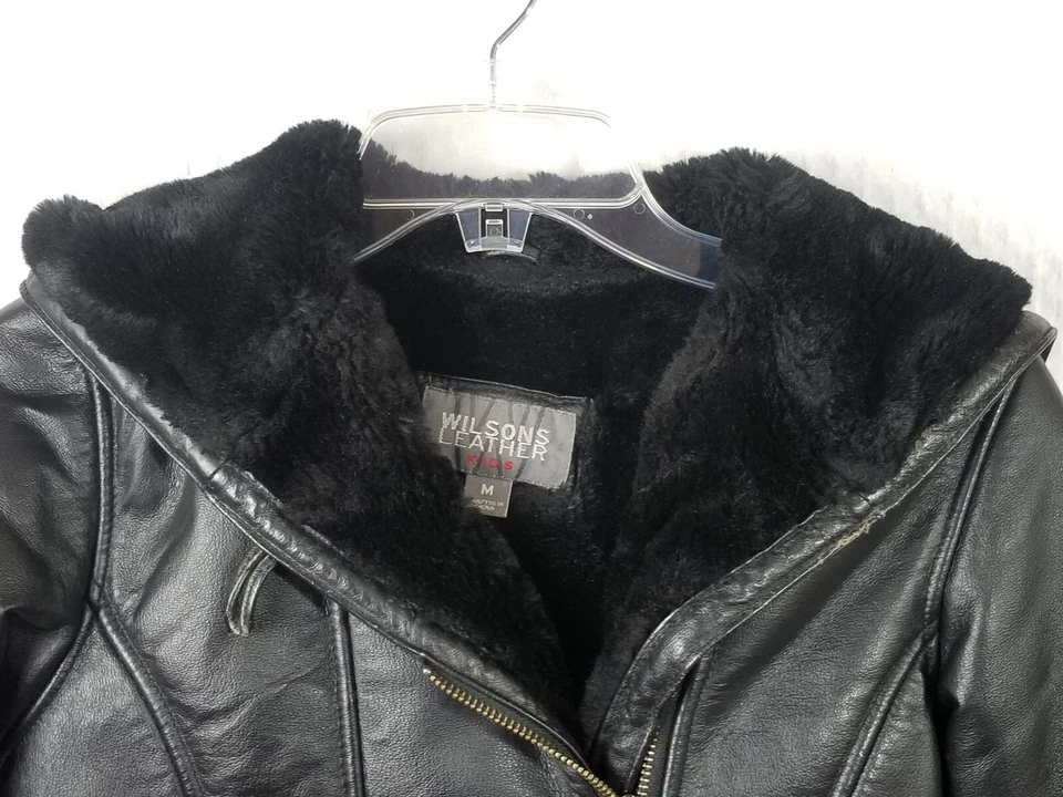 Wilsons Leather Kid' s Black Hooded Coat Fully Lined- Full Zip- Pockets Size M - Image 3 of 4