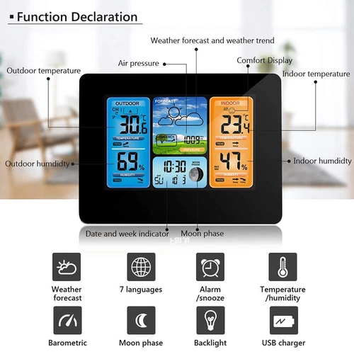 Digital LCD Indoor & Outdoor Weather Station Clock Calendar Thermometer Wireless - Picture 7 of 16