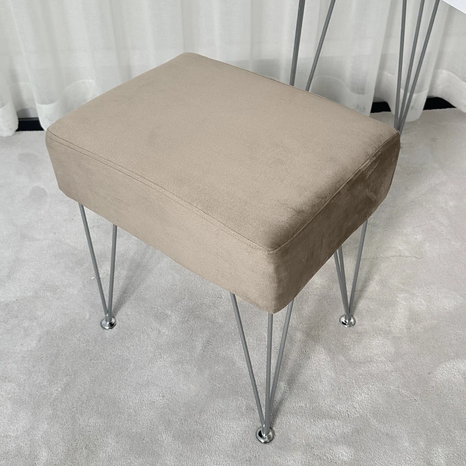 Olivia Velvet Padded Stool Dove grey velvet seat Silver hairpin legs - Image 3 of 4