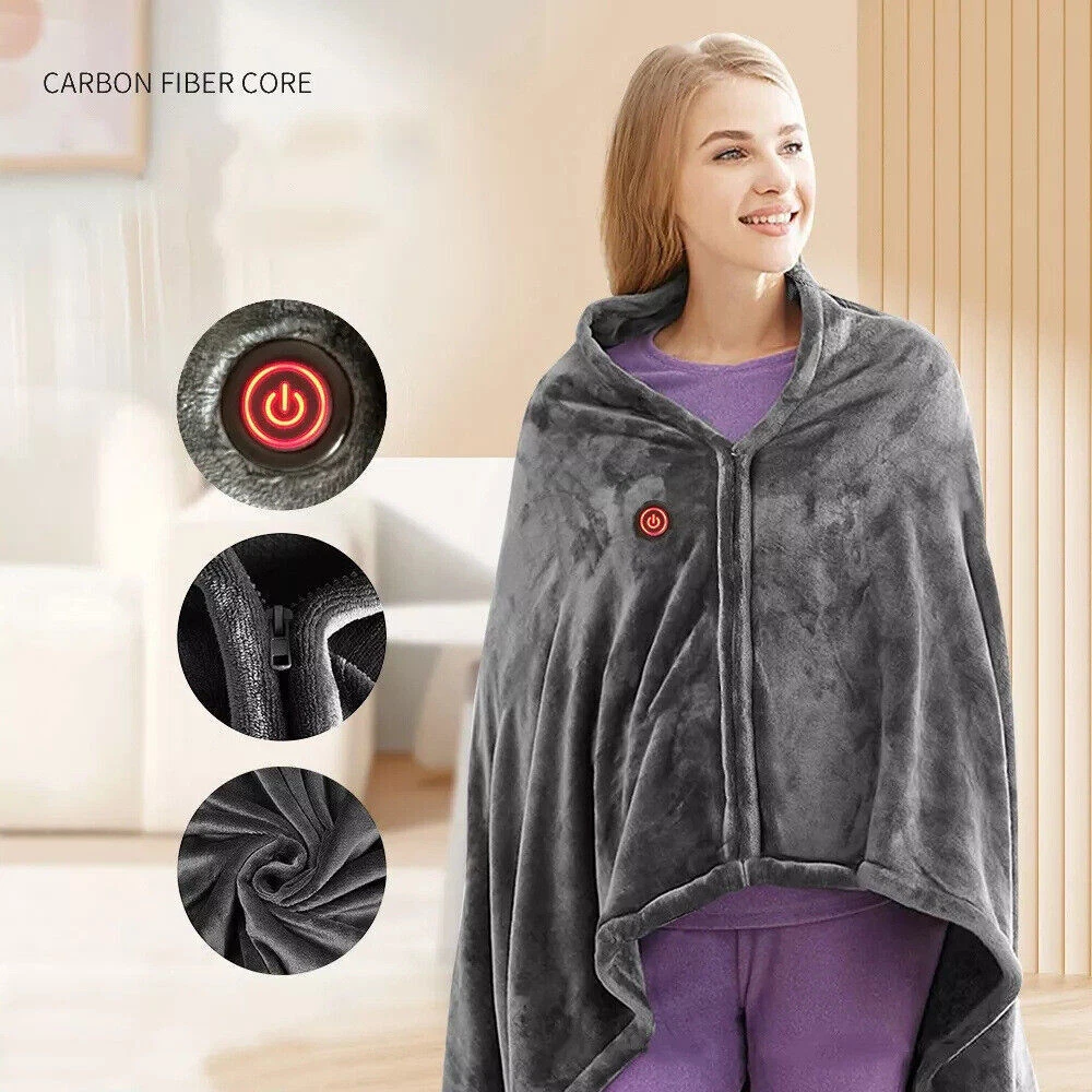 USB Electric Heated Blanket Fleece Portable Heater Throw Over Winter Warm  Shawl | eBay