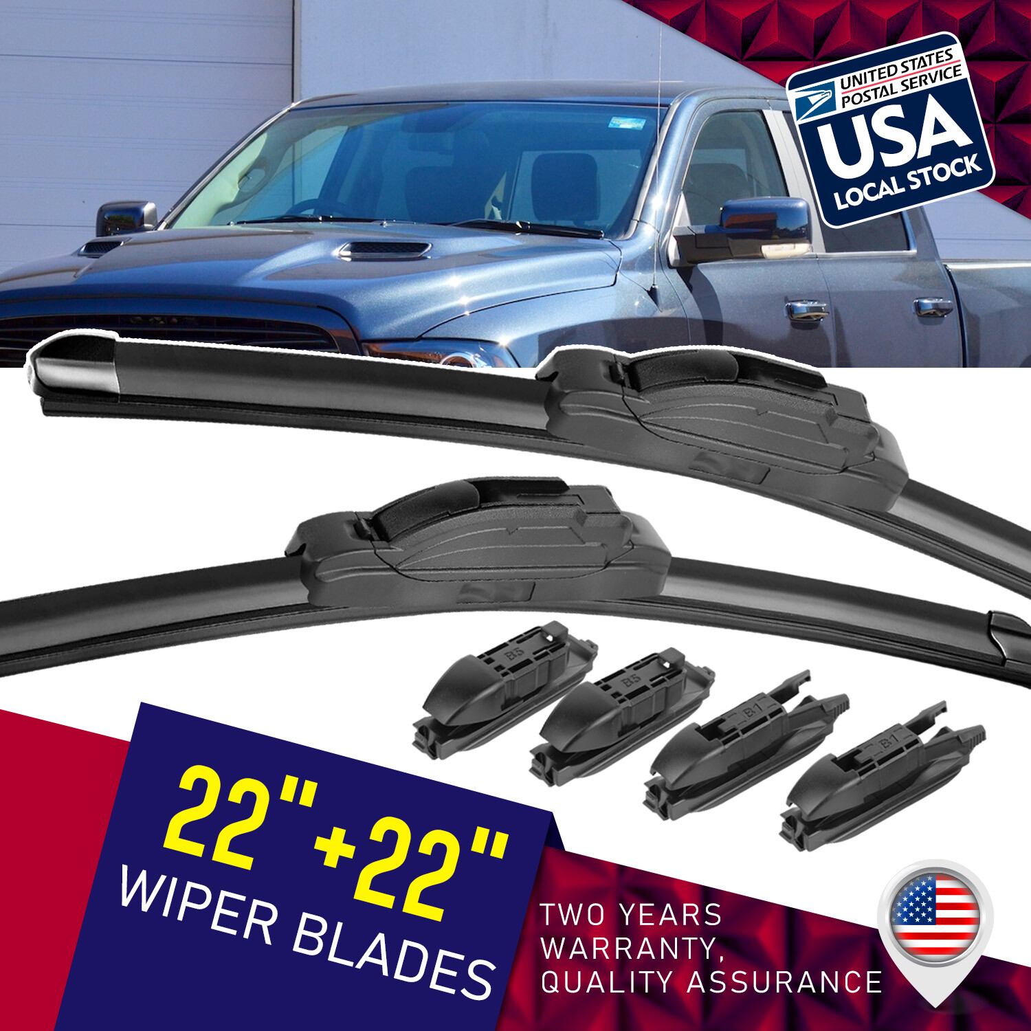 22+22 Inch Top Lock Windshield Wiper Blades Set - Driver & Passenger Side  