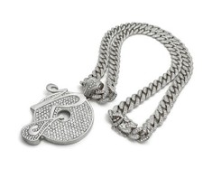 ROCAFELLA PENDANT 30" SILVER CUBAN LINK CHAIN NECKLACE HIP HOP RAPPER JAYZ ICED