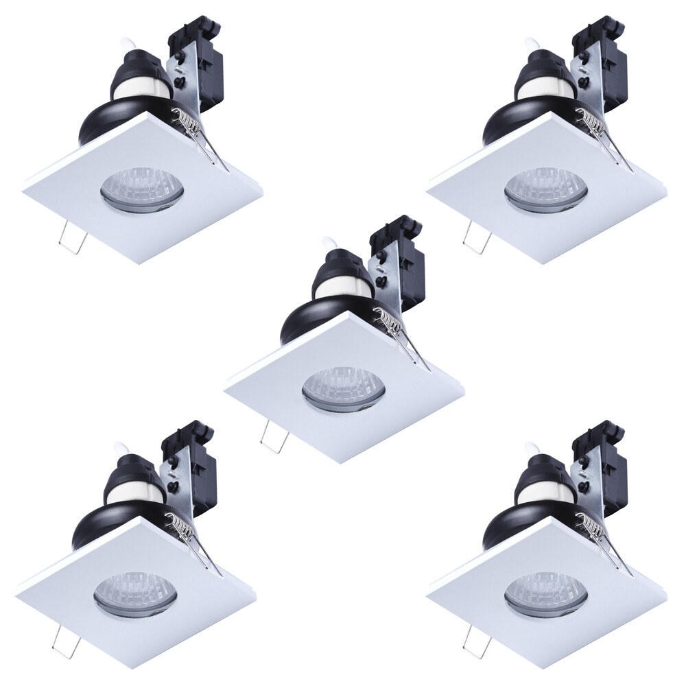 Litecraft Recessed Downlights Square Fixed IP65 Spotlights in White - 5 Pack
