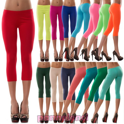 Pantacollant leggings corti donna COLORATI pinocchietto jersey capri CC-144  | eBay