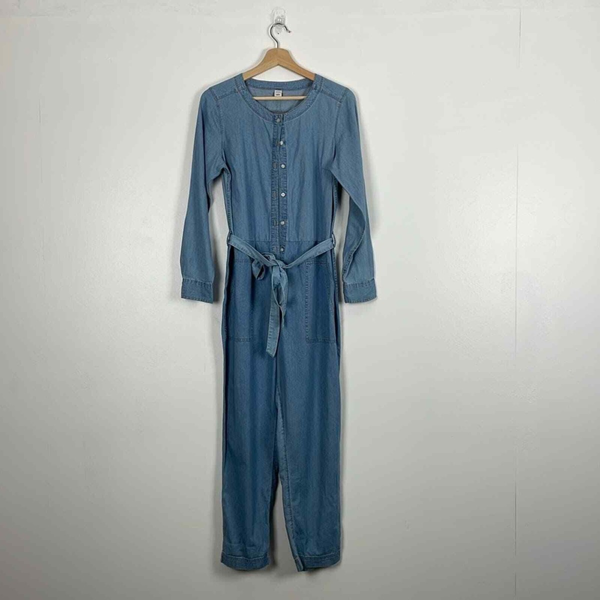 Old Navy Cotton Blend Womens S Long Sleeve Button Down Jumpsuit