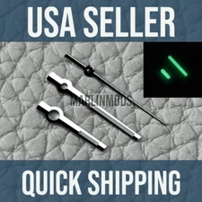 SILVER "BATON"  Mod Watch Hands Fits NH35,NH36,7s26,7s36 SKX007 Green luminous