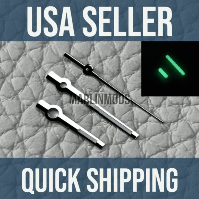 SILVER ''BATON''  Mod Watch Hands Fits NH35,NH36,7s26,7s36 SKX007 Green luminous