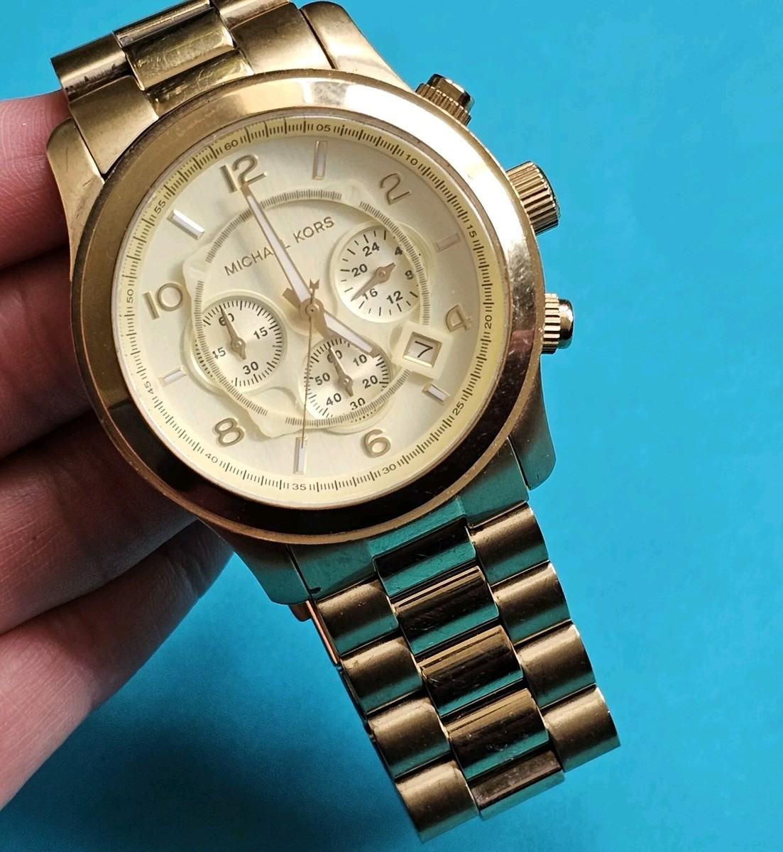 Michael Kors MK8077 Runway 45mm Oversized Gold Chronograph Quartz