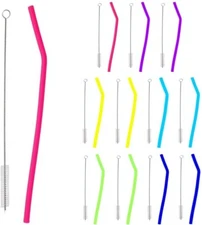 Silicone Straws - Bulk 12 Count - Individually Wrapped for Resale with Cleaner
