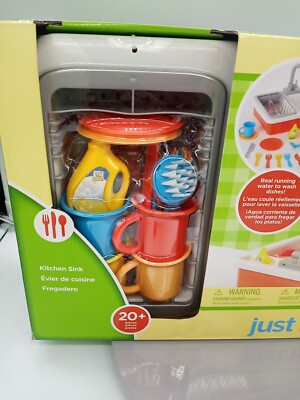 Toys R Us Just Like Home Pretend Kitchen Sink Pumps Water Dish Set Drying  Rack